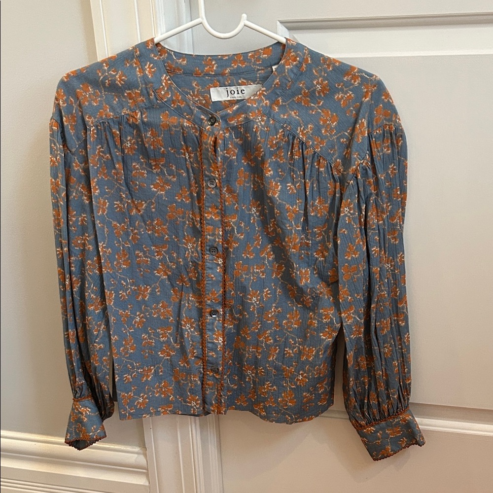Joie Blue and Orange Floral Blouse